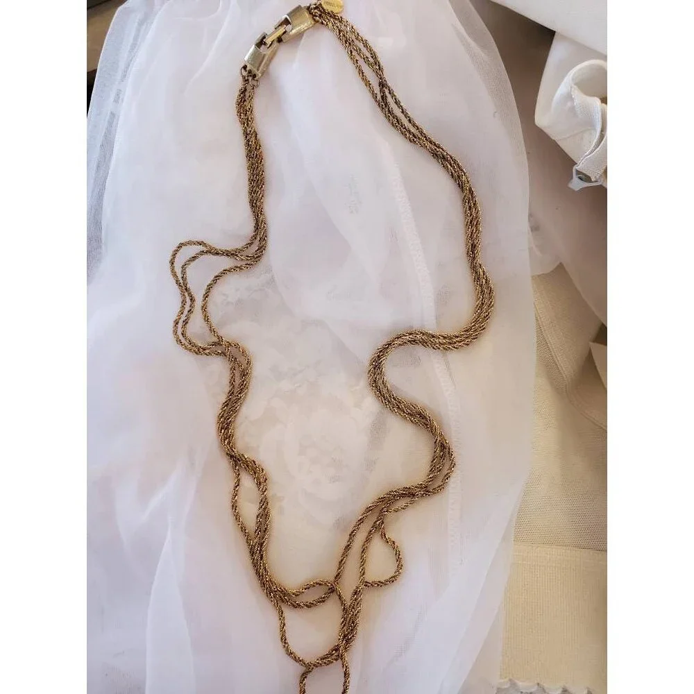 Vintage Park Lane Gold Tone Triple Chain Necklace, Rope Chain